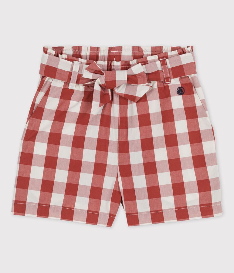 Shorts in popeline a quadretti bambina marrone/ecru