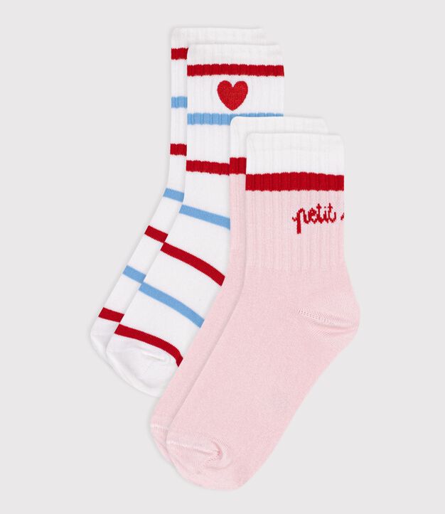 2 paia di calzini in cotone a righe bambina multicolore