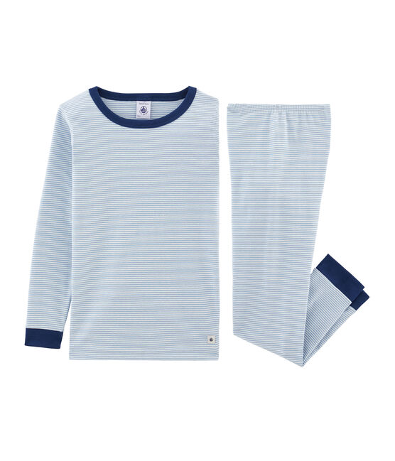 Pigiama bambino a costine modello molto aderente blu ACIER/bianco MARSHMALLOW