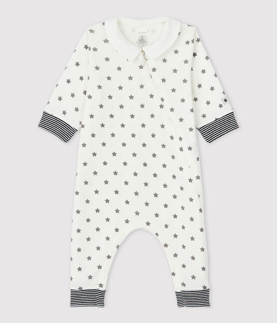 Tutina pigiama senza piedi a stelle bebé in cotone biologico con zip bianco MARSHMALLOW/grigio GRIS