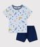 Pigiama corto bambino in cotone con stampa animali yoga blu FRAICHEUR/bianco MULTICO