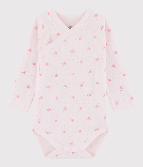 Body incrociato a manica lunga bebè femmina rosa VIENNE/bianco MULTICO