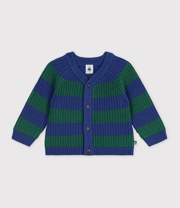 Cardigan in maglia di misto lana e cotone a righe neonato multicolore/verde