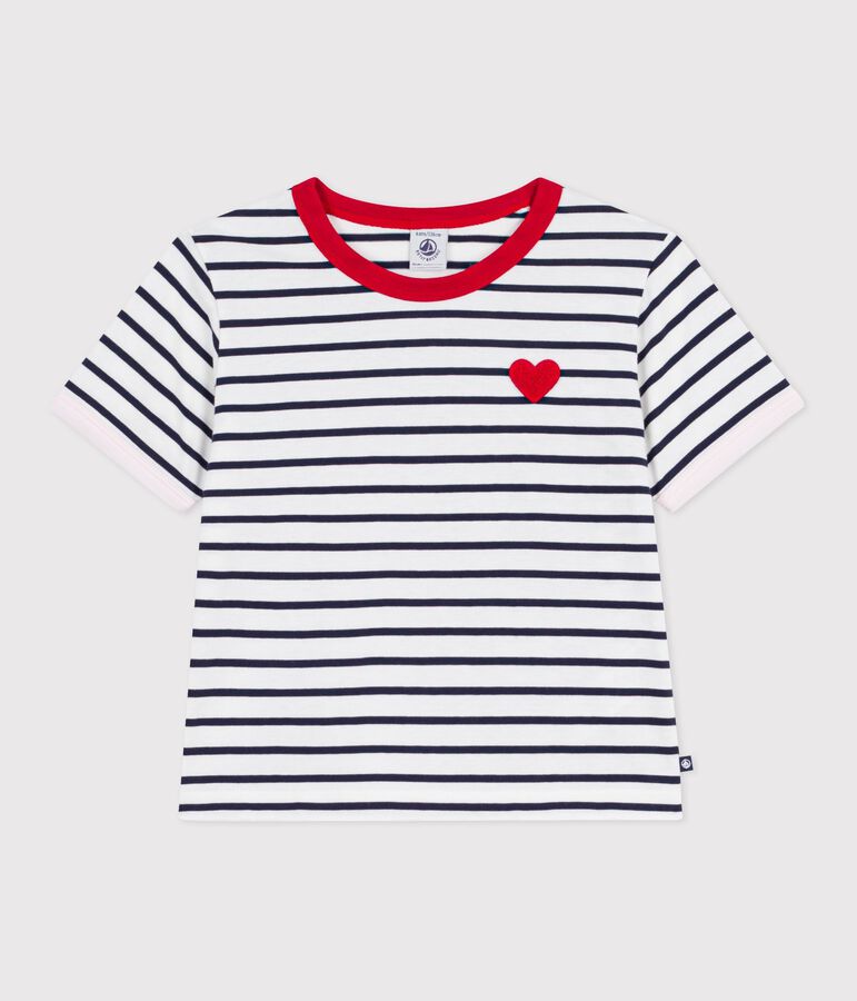 T-shirt a maniche corte in cotone a righe bambino bianco/blu