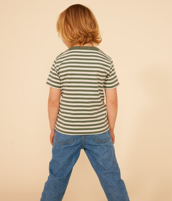 T-shirt a righe in jersey leggero bambino verde CROCO/ AVALANCHE