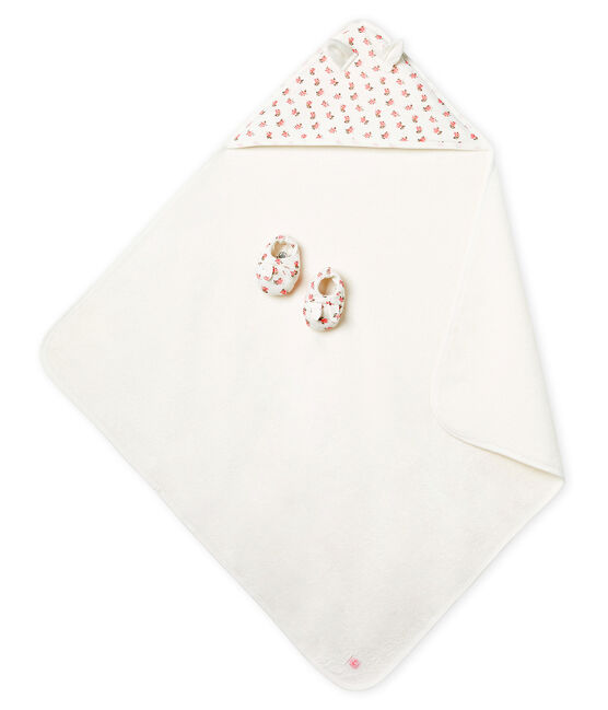 Cofanetto asciugamano quadrato da bagno e babbucce bebè in BE e a costine bianco MARSHMALLOW/rosa GRETEL/ MULTICO