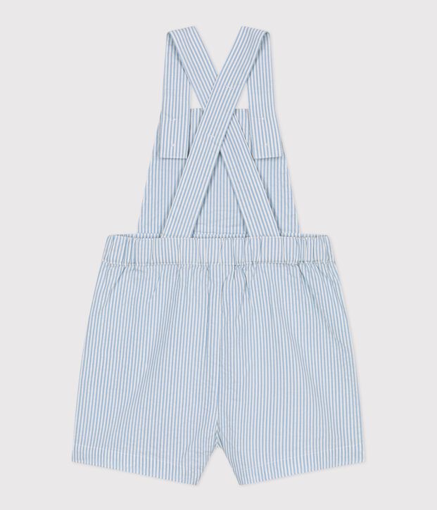 Salopette corta in cotone a righe neonato blu/blu