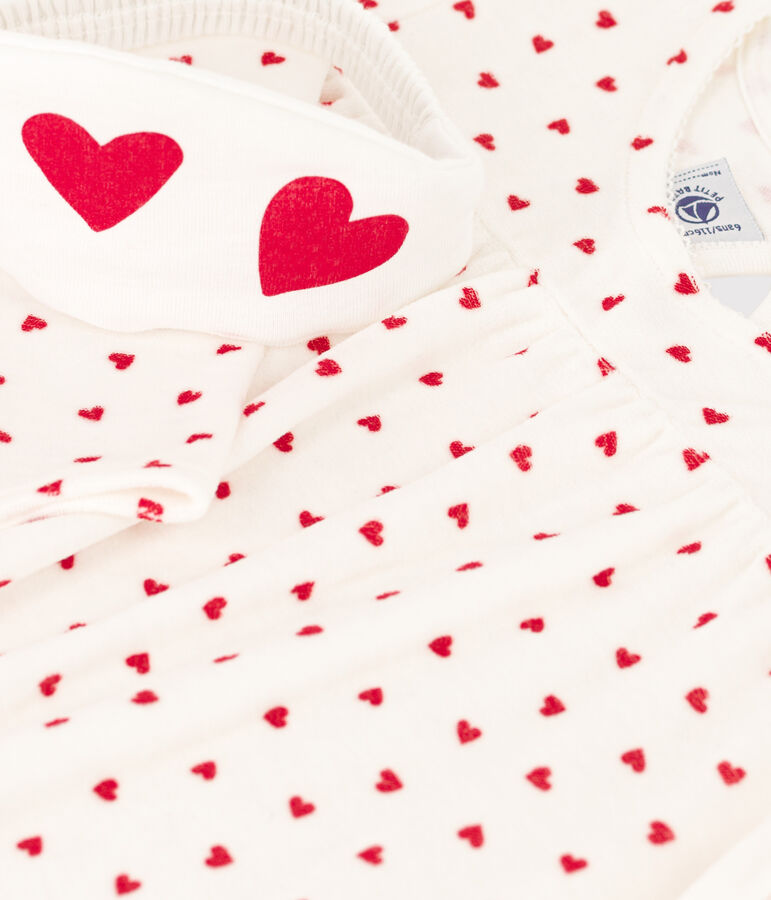 Camicia da notte e coroncina bambina in ciniglia bianco/rosso