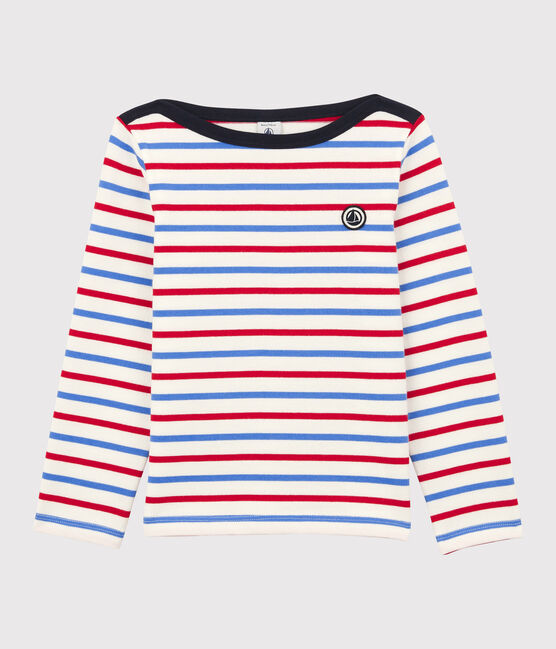 Marinière bambina/bambino in cotone bianco MARSHMALLOW/rosso BRASIER/blu PEPS