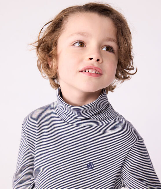 Dolcevita a righe in cotone bambino unisex blu SMOKING/bianco MARSHMALLOW