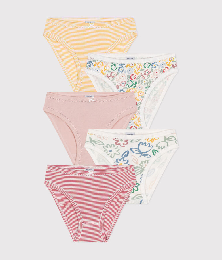 Confezione da 5 slip bambino in cotone a fiori multicolore