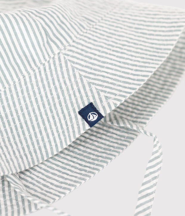 Cappellino in seersucker con laccetti da annodare neonato bianco/verde