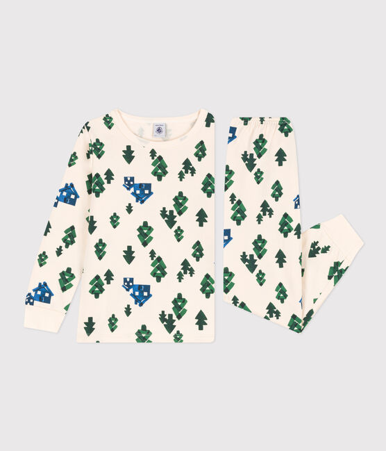 Pigiama chalet bambino unisex in tessuto felpato bianco AVALANCHE/ MULTICO