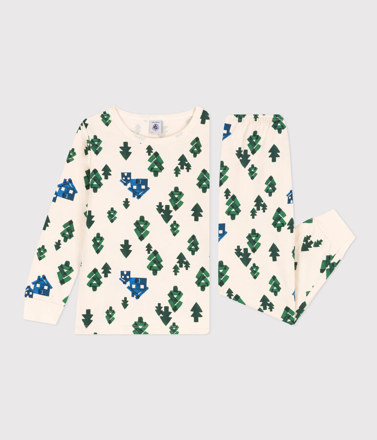 Pigiama chalet bambino unisex in tessuto felpato ecru/multicolore