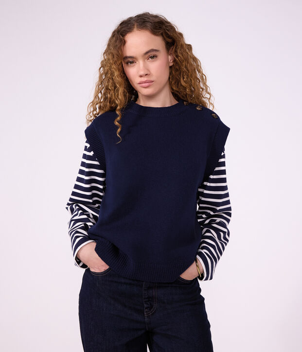 Marini&egrave;re a maniche lunghe in cotone donna blu/bianco