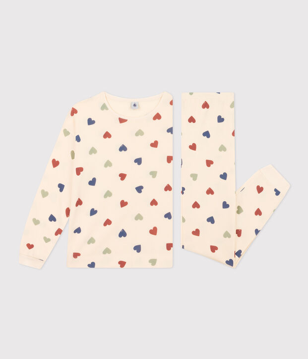 Pigiama motivo a cuore donna in cotone ecru/multicolore