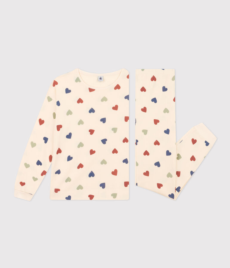 Pigiama motivo a cuore donna in cotone ecru/multicolore