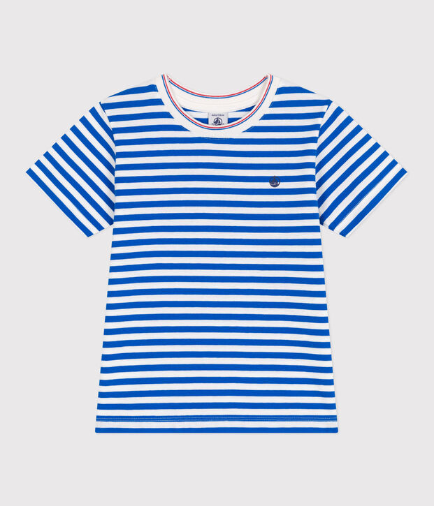 T-shirt a maniche corte in cotone a righe bambino blu/bianco