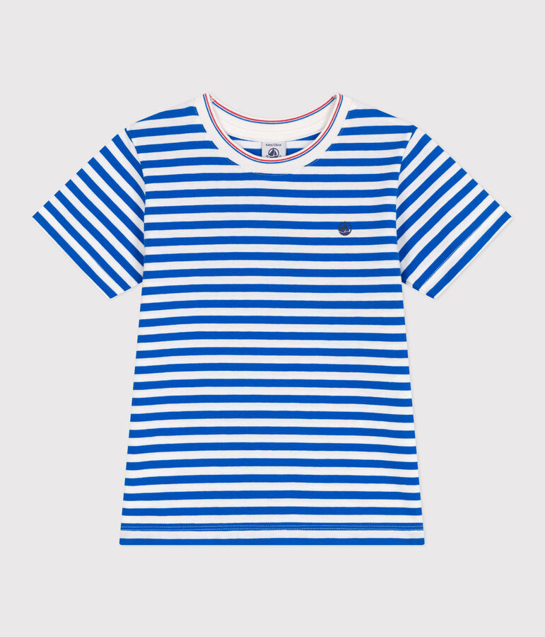 T-shirt a maniche corte in cotone a righe bambino blu/bianco