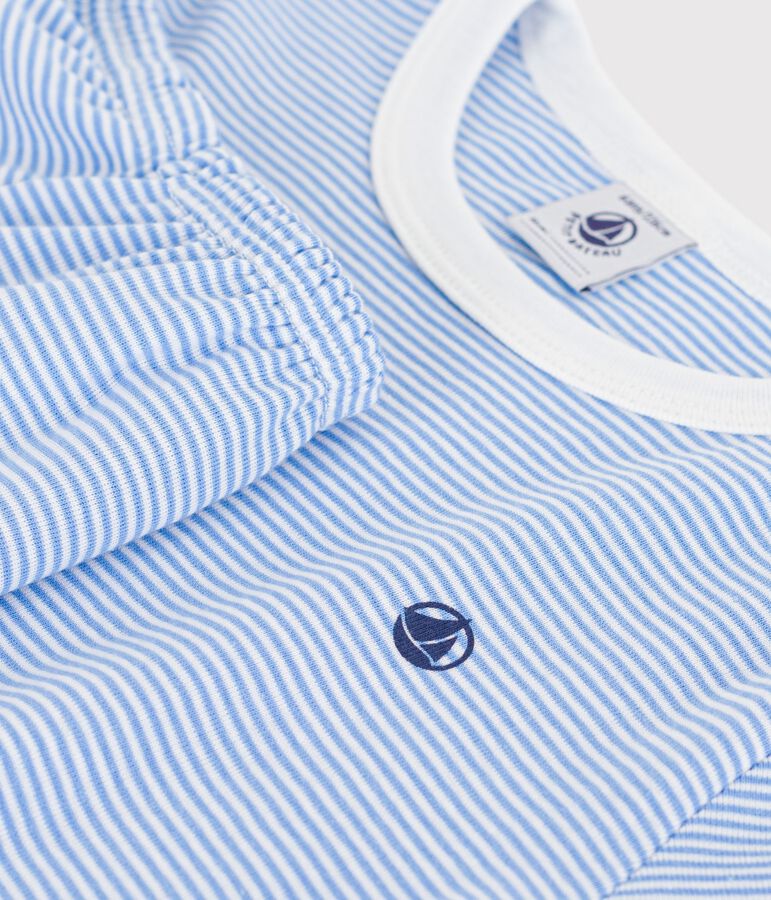 Pigiama corto in cotone a righe bambino blu/bianco
