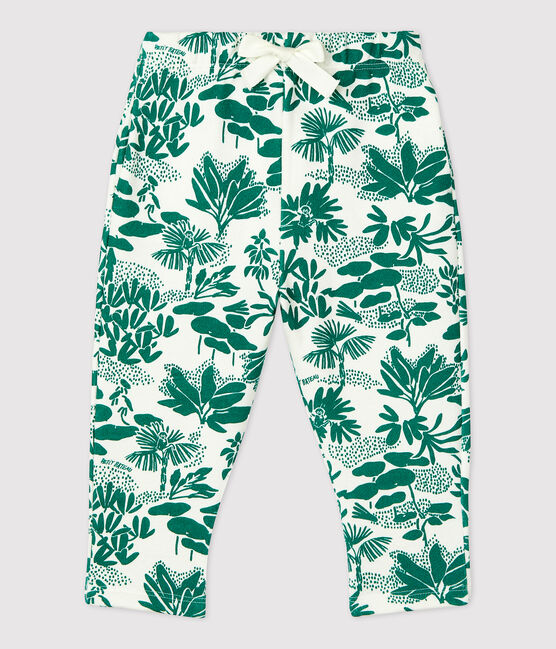Pantaloni bebè in molleton con motivo vegetale bianco MARSHMALLOW/verde GAZON