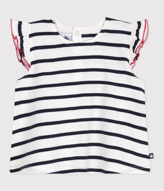 Blusa senza maniche in cotone a righe neonato bianco MARSHMALLOW/blu SMOKING