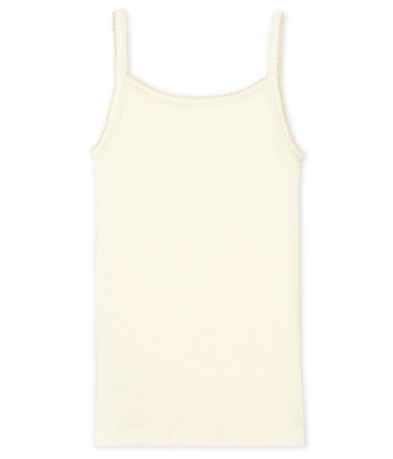 Canottiere con spalline bambina in cotone lana seta bianco MARSHMALLOW