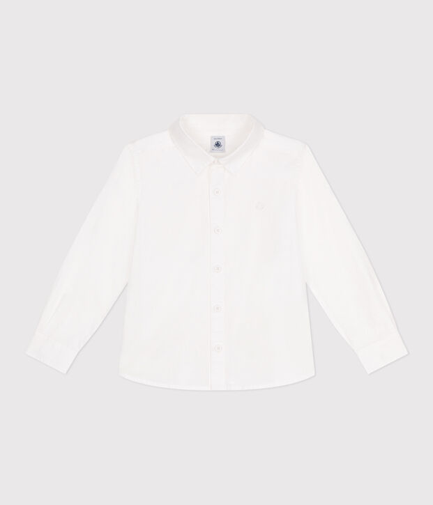 Camicia bambino a maniche lunghe in cotone tinta unita bianco