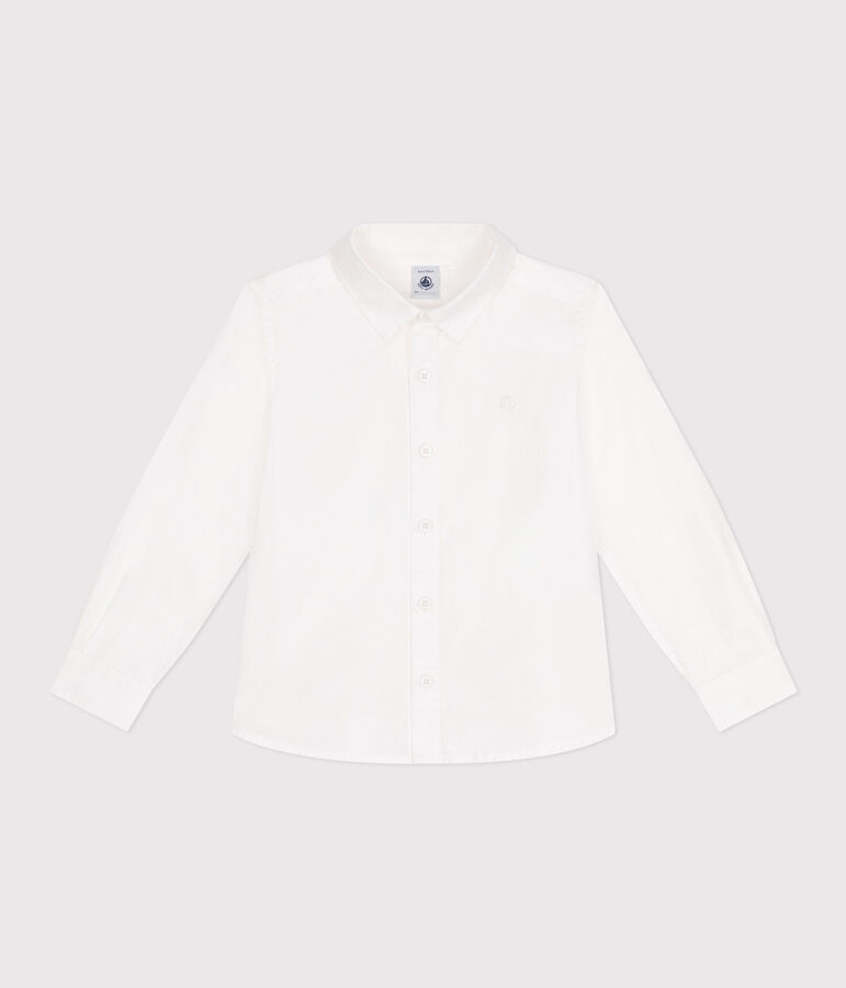 Camicia bambino a maniche lunghe in cotone tinta unita bianco