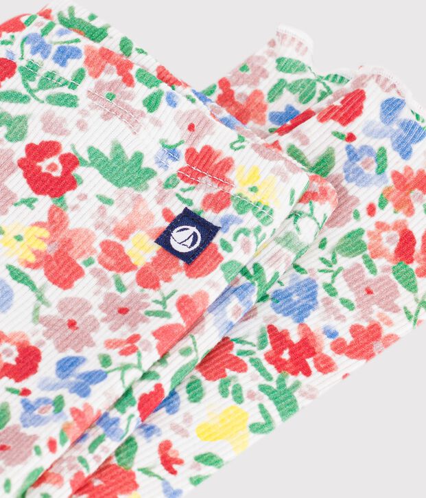 Leggings in cotone con stampa a fiori neonata bianco/multicolore