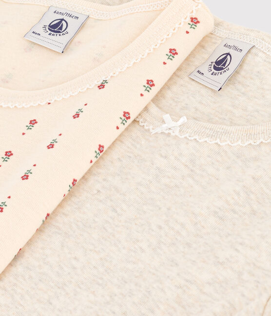 Confezione da 2 t-shirt bambina a maniche corte in cotone a fiori variante 1