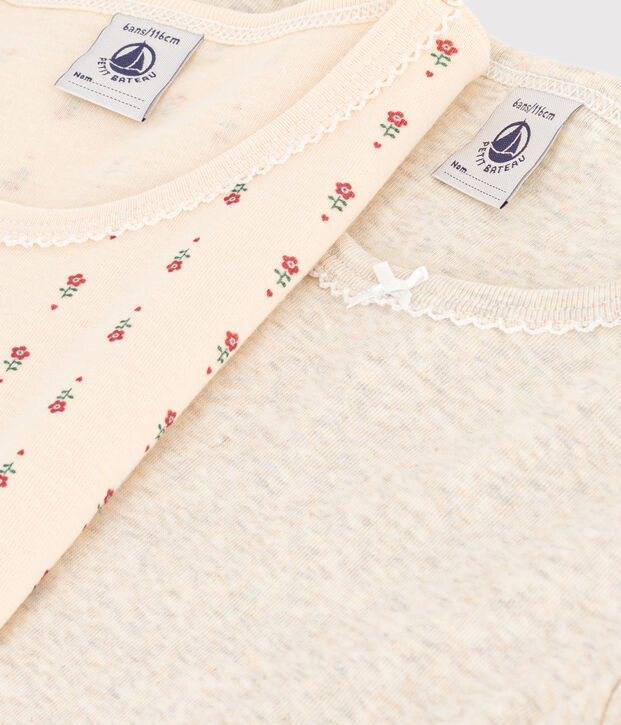 Confezione da 2 t-shirt bambina a maniche corte in cotone a fiori multicolore