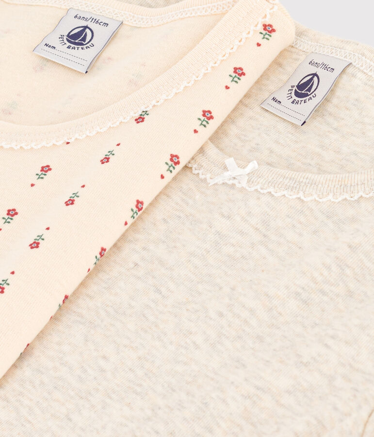 Confezione da 2 t-shirt bambina a maniche corte in cotone a fiori multicolore