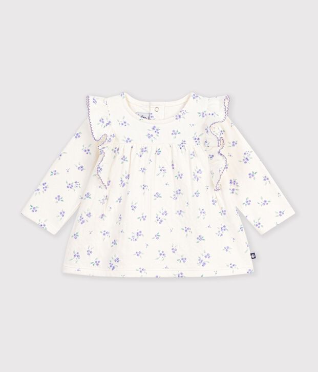 Blusa a maniche lunghe in cotone con stampa a fiori neonata ecru/multicolore