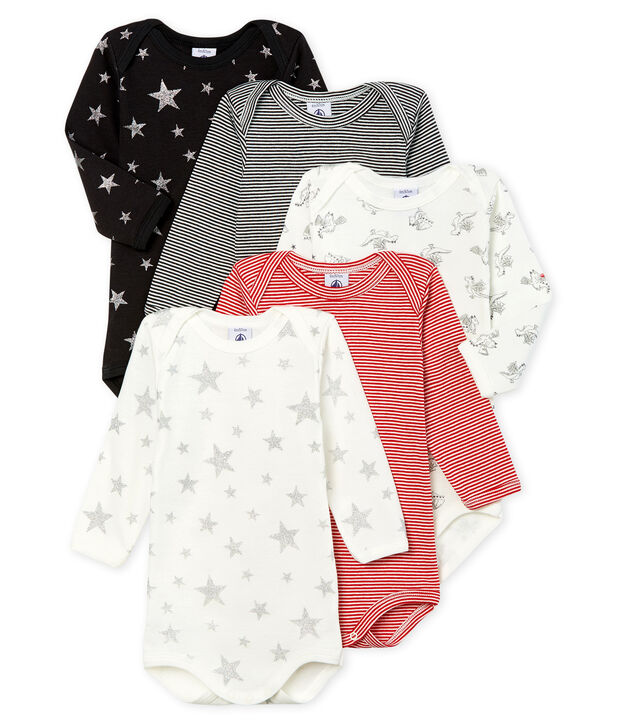 Confezione da 5 body a manica lunga beb&egrave; maschietto multicolore