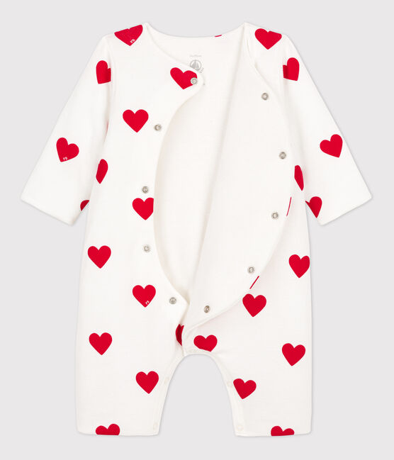 Tutina lunga con cuori rossi a coste per bebè bianco MARSHMALLOW/rosso TERKUIT