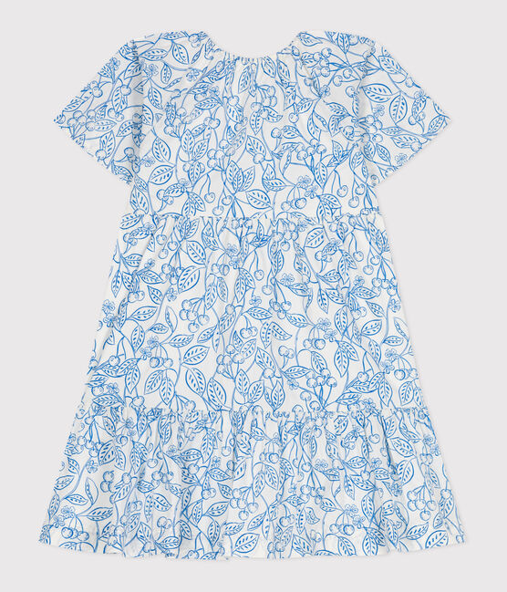 Abito bambina a maniche corte in cotone stampato blu MARSHMALLOW/ PORCELANA