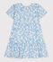 Abito bambina a maniche corte in cotone stampato blu MARSHMALLOW/ PORCELANA