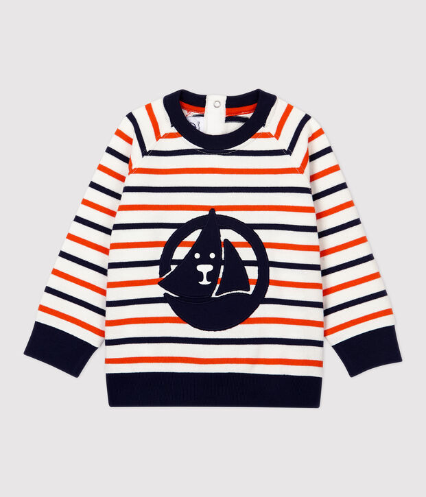 Felpa in molleton beb&egrave;. bianco/blu/arancione