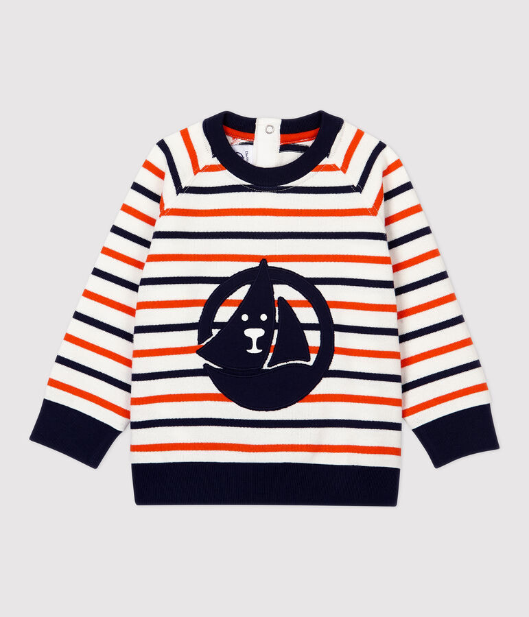 Felpa in molleton beb&egrave;. bianco/blu/arancione