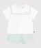 Completo neonato 2 pezzi in misto cotone/lino con top con colletto alla marinara bianco/blu