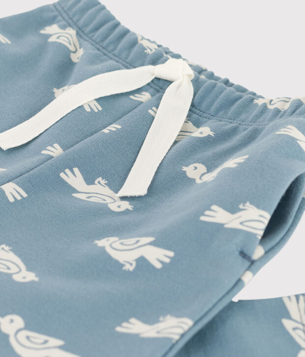 Pantaloni beb&egrave; in tessuto felpato fantasia blu/bianco