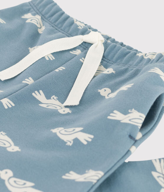 Pantaloni bebè in tessuto felpato fantasia blu ROVER/bianco MARSHMALLOW