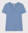 T-shirt L'Iconique scollo a V in cotone tinta unita donna blu BEACH