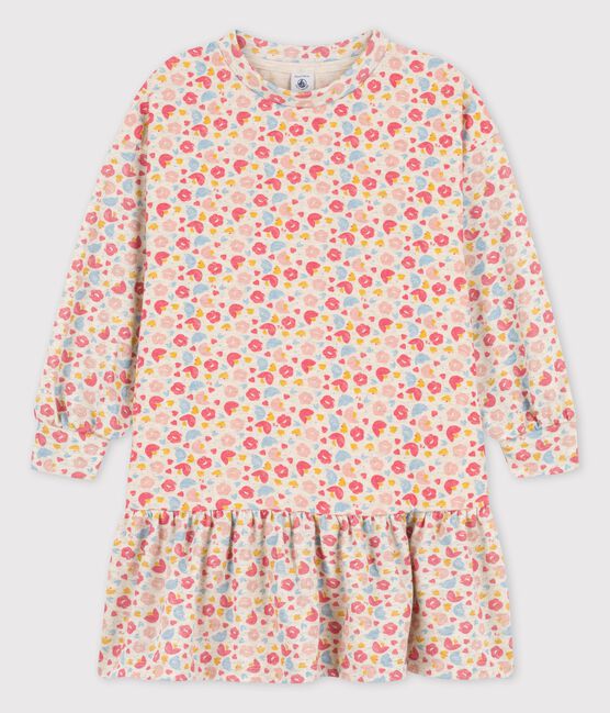 Abito bambina a maniche lunghe in lana e cotone beige MONTELIMAR/bianco MULTICO