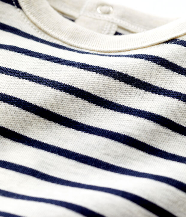 T-shirt beb&egrave; a maniche corte in cotone a righe beige/blu