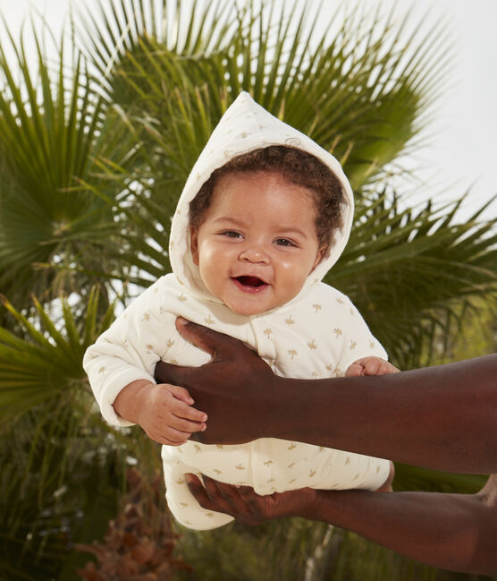 Tutina lunga bebè in cotone ovatta con cappuccio bianco MARSHMALLOW/bianco MULTICO