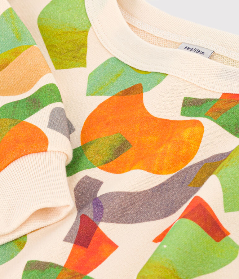 Felpa in molleton stampato bambino ecru/multicolore