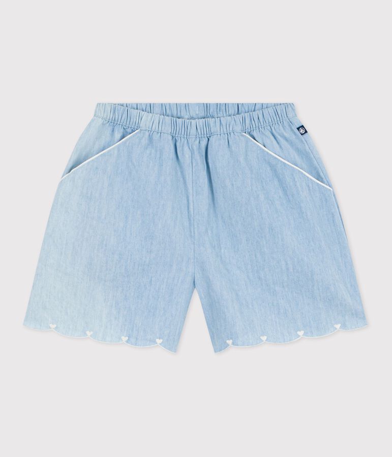 Shorts in cotone tinta unita bambina blu BLEU CLAIR