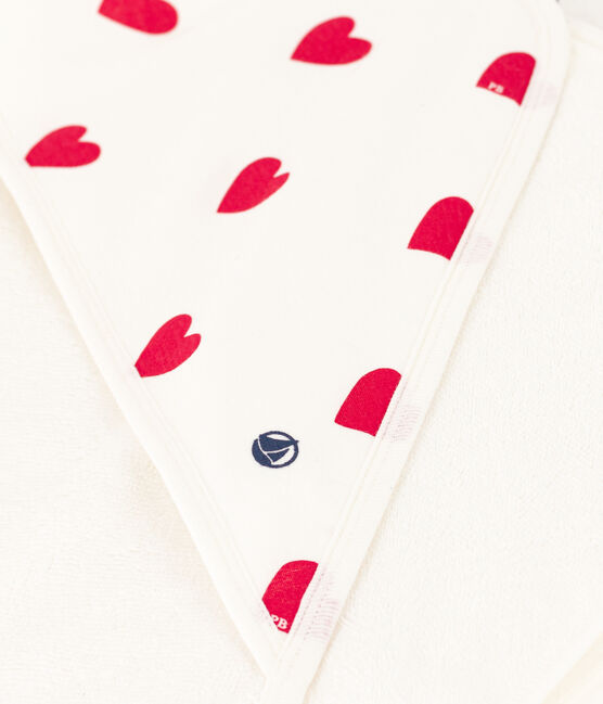 Asciugamano quadrato da bagno con cuori in cotone bianco MARSHMALLOW/rosso TERKUIT